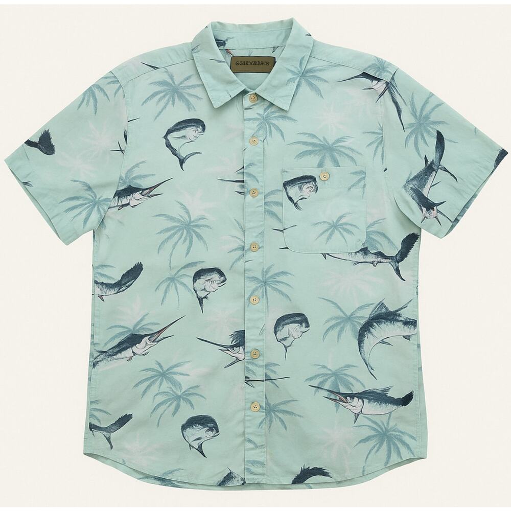 Clearwater Outfitters Men’s XL Shirt Blue Marlin Palm Tree Print Button Down
